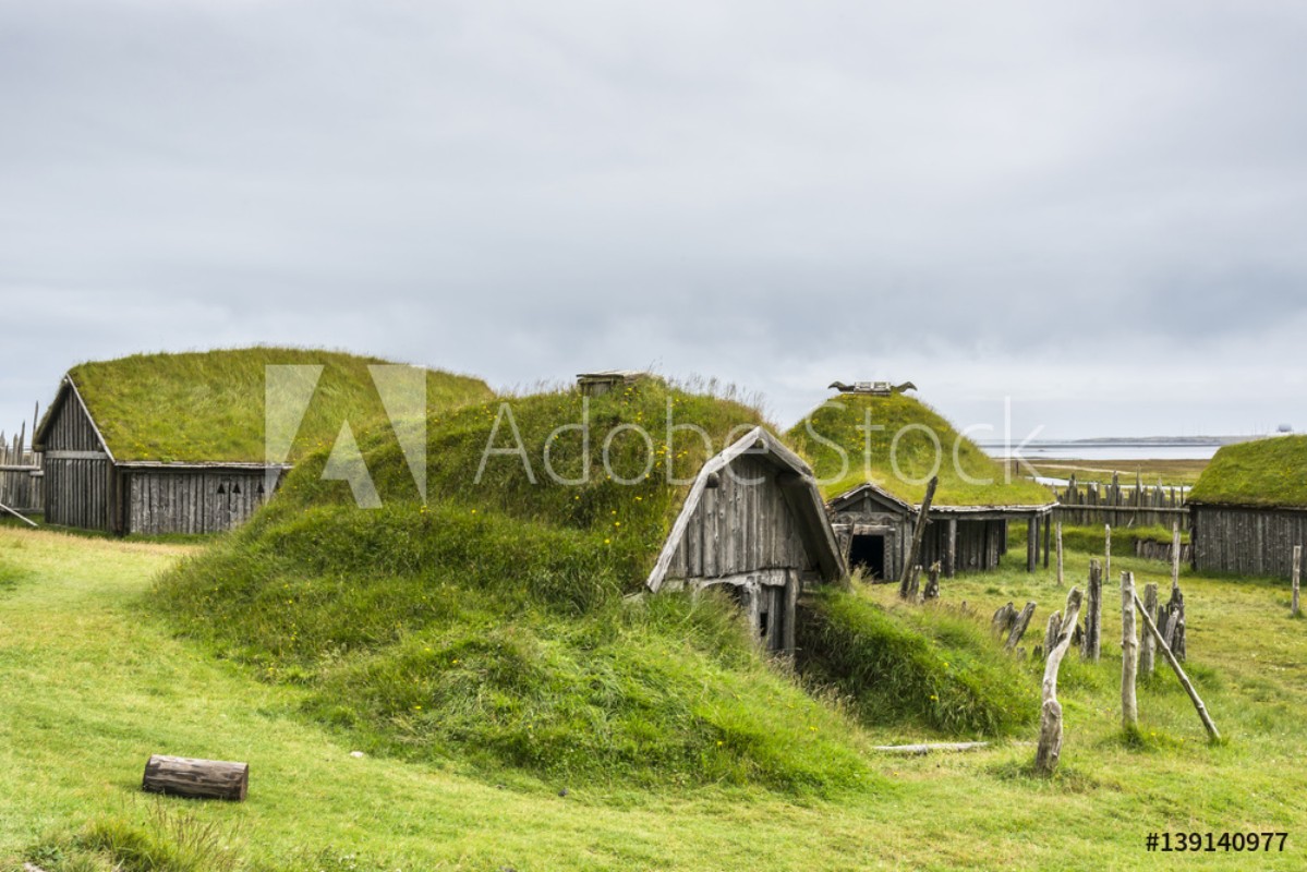 Typical Vikings village Wooden houses near Vestrahorn mountains on the